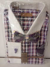 Plaid dress shirt with bow tie and cufflinks