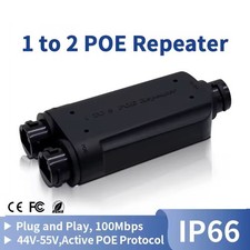 Outdoor PoE Extender, 1 in 2 Out PoE Extender with 100Mbps, Up to 30W