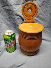 Primitive TREENWARE Wooden Wall Hanging SALT BOX Barrel 