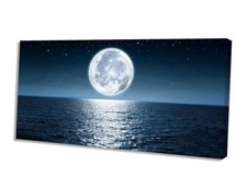 Aibonnly Wall Art Canvas Print Moon Sea Ocean Landscape 1 58L" x 29W" Dark Blue