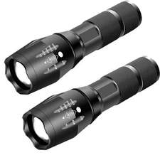2 Pack Super-Bright LED Tactical Military Flashlight Torch 5 Modes Zoomable Lamp