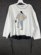 Zara Cropped Sweatshirt Womens White Graphic High-Low Pullover Top Size L
