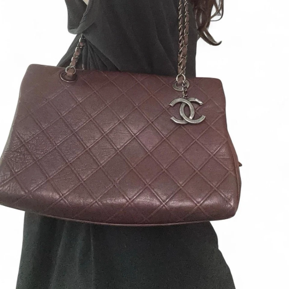 CHANEL Caviar/Suede QuiltedTote Red Brown - Image 3 of 4