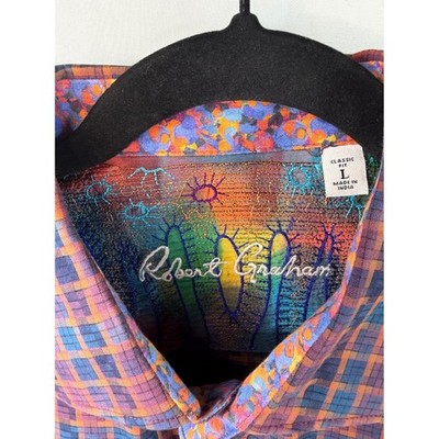 Robert Graham Mens Classic Fit Plaid Button Down Shirt Multicolor Cotton Large