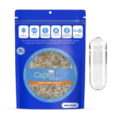 Capsuline Size 0 Empty Gelatin Capsules, Clear 1000 Count (Pack of 1),