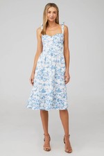 Steve Madden Sophia Rose Floral Eyelet Faded Blue Midi Dress Size 2