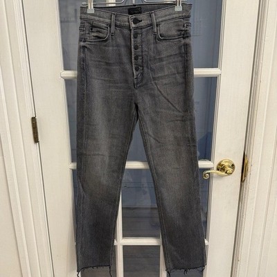 MOTHER Women s Dark Gray Button Fly The Pixie Dazzler Ankle Fray Jeans Size 27