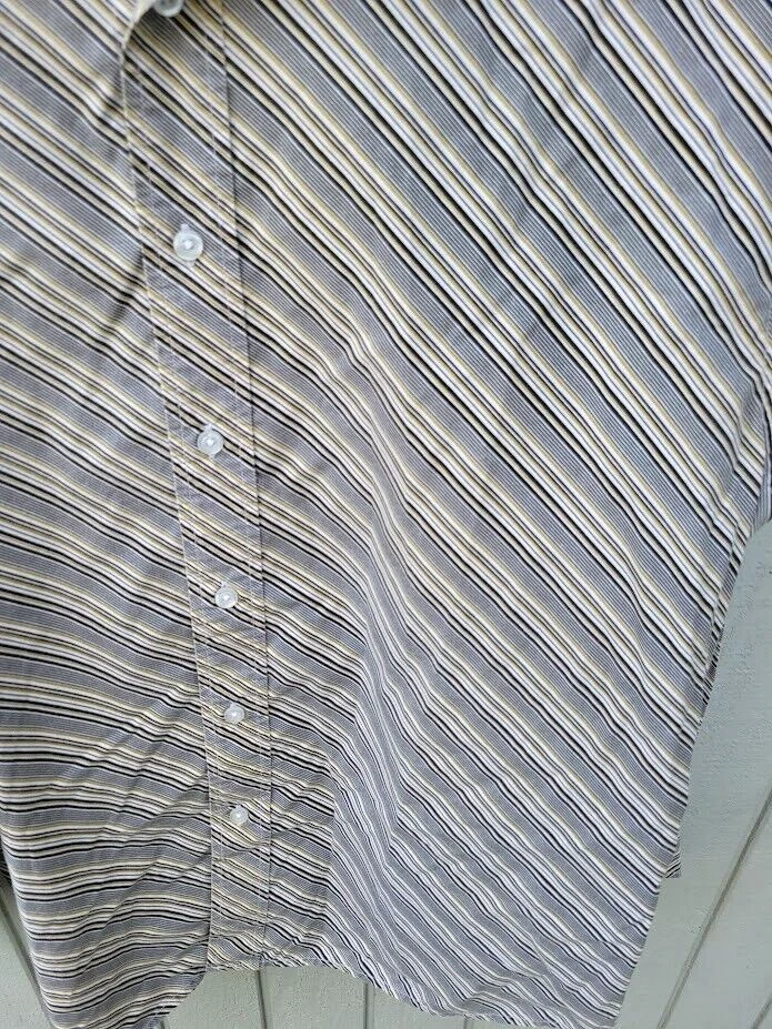 Camisa de vestir para hombre cromada blanca/negra a rayas manga larga abotonada talla grande Foto 2 de 4