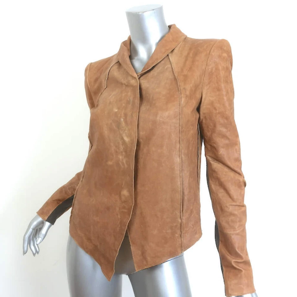 Helmut Lang Distressed Leather Button-Front Jacket Brown Size Small - Image 4 of 4