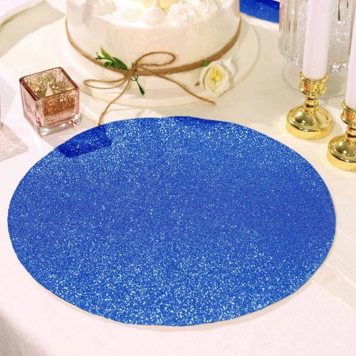 6 ROYAL BLUE 13" Round Glittered Faux Leather PLACEMATS Wedding Decorations - Picture 6 of 8