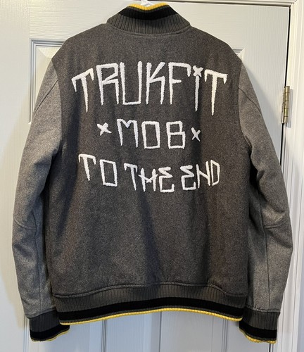 Trukfit Mob Varsity Jacket Mens Large Gray Lil Wayne Lil Weezy To The End WOOL - Picture 2 of 14