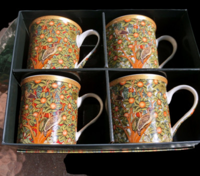 4 Henkelbecher Kaffeebecher The Leonardo Collection William Morris Früchte Vogel