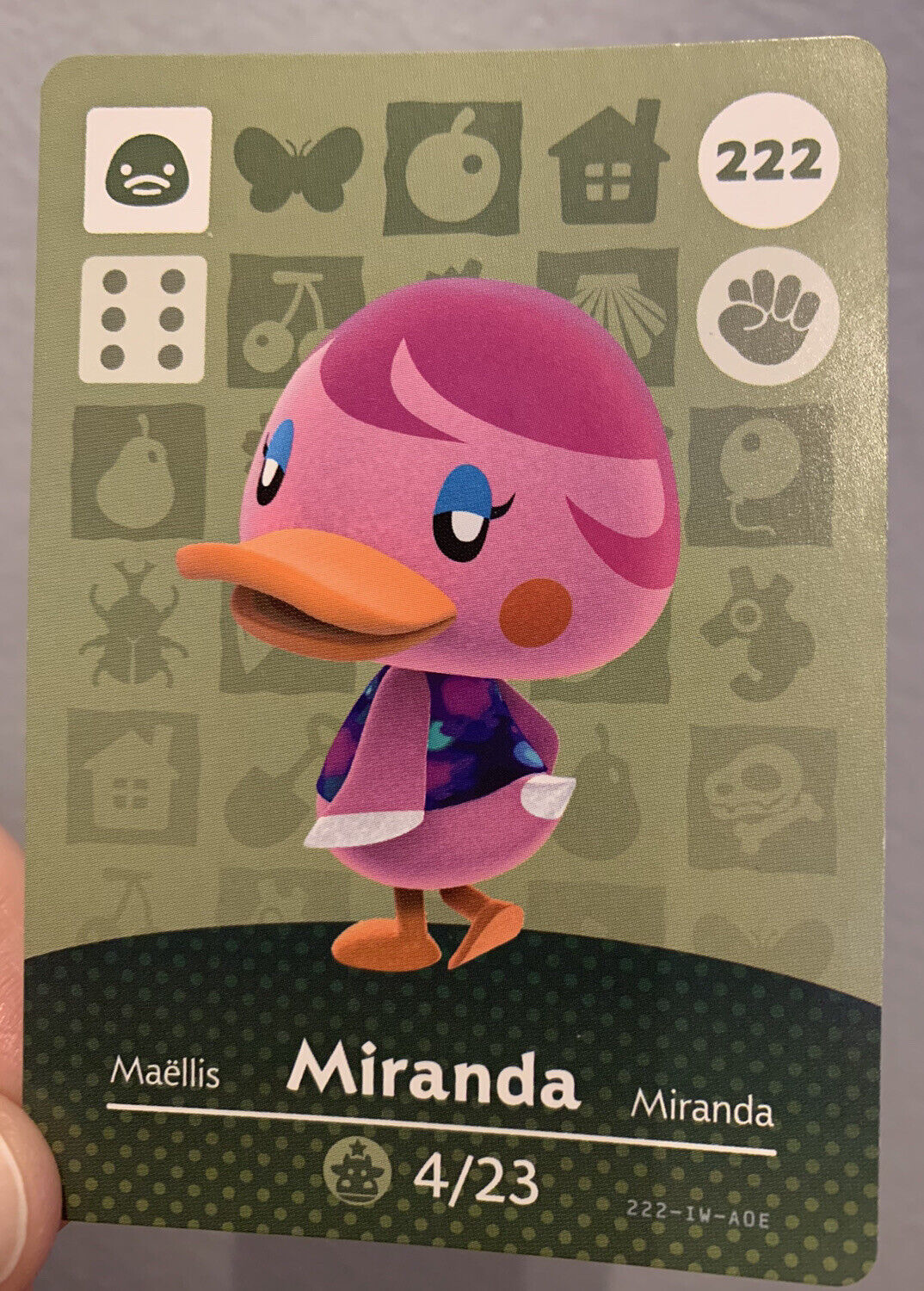 AUTHENTIC 222 MIRANDA Nintendo Amiibo Animal Crossing Card - Never Scanned