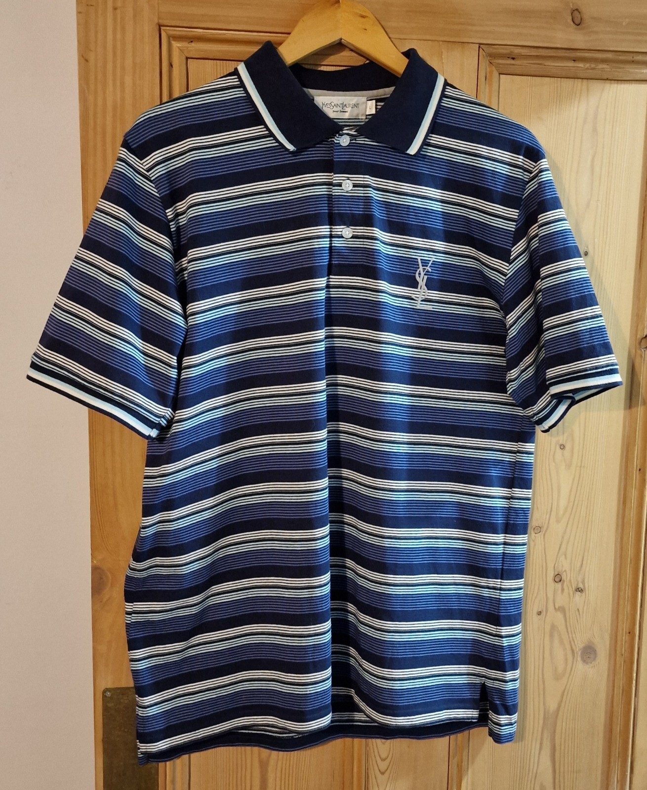 Polo Yves Saint Laurent YSL vintage uomo blu a righe cotone xl