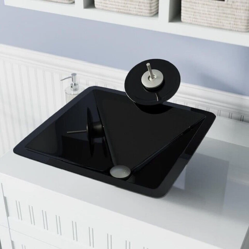 Fregadero de encimera de lavabo de vidrio templado Direct #603 MR Direct 16,5", recipiente de baño Foto 3 de 4