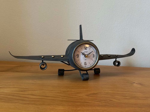 Airplane Clock Large 42cm Retro Aeroplane Desk / Wall Clock Metal Vintage Style - Picture 3 of 9