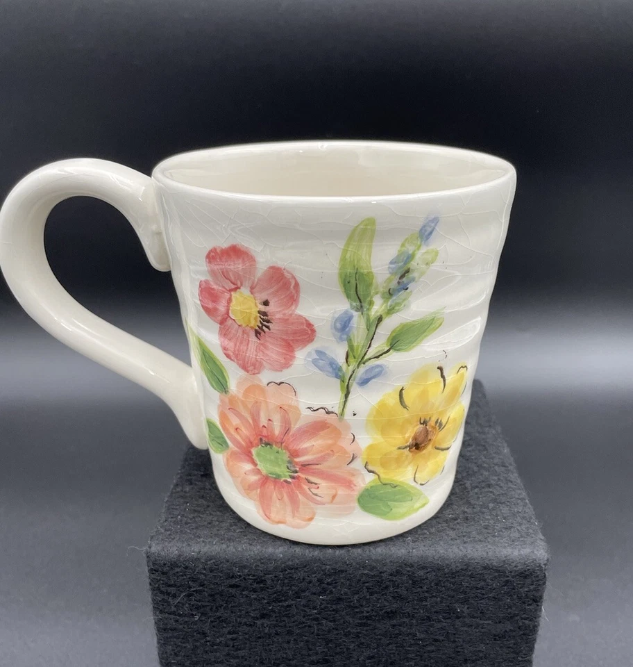 Кружка Prairie Rabbit Bunny коричневая белая коренастая 4,5 дюйма цветы максера весенний цветочный узор - Изображение 2 из 4