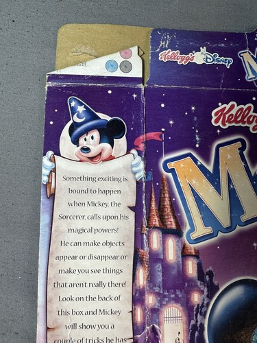 Mickey's Magix Kellogg's Disney 13.2oz Empty Cereal Box 2003 Wow!Milk Turns Blue - Picture 3 of 14