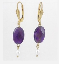 Amethyst + Süßw. Perle Ohrringe mit Brisur oder Anhänger, gelb Gold Double  (16