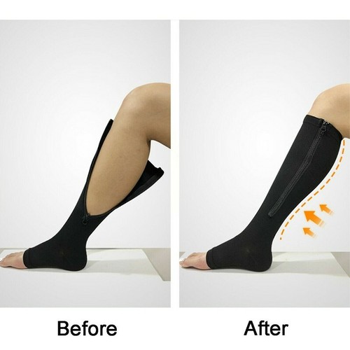 US Compression Thigh Slimming Sock Leg Support Zip-Up Open Toe Knee Stocking New - Picture 7 of 13