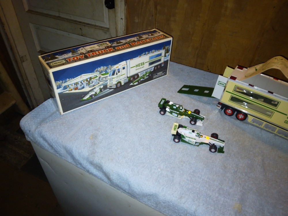 Vintage 2003 Hess Toy Truck and Race Cars - New In Box
