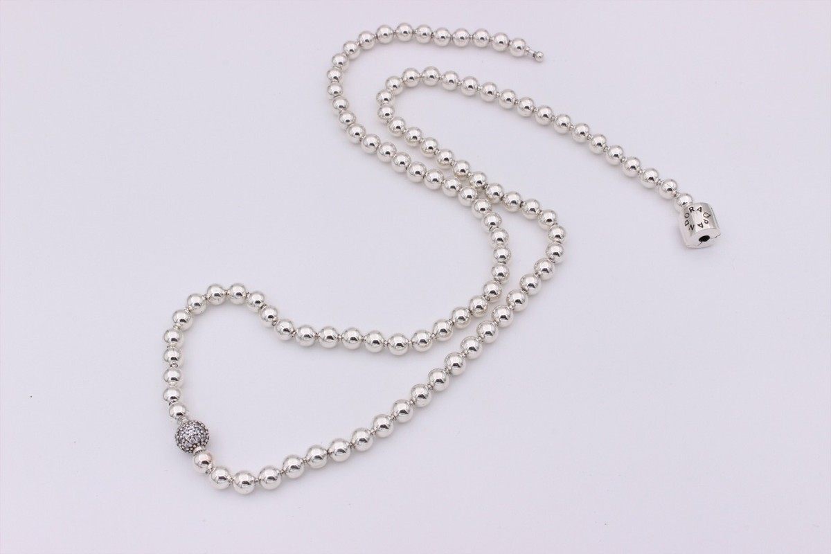 New Genuine PANDORA Beads & Pave Silver Necklace 17.7
