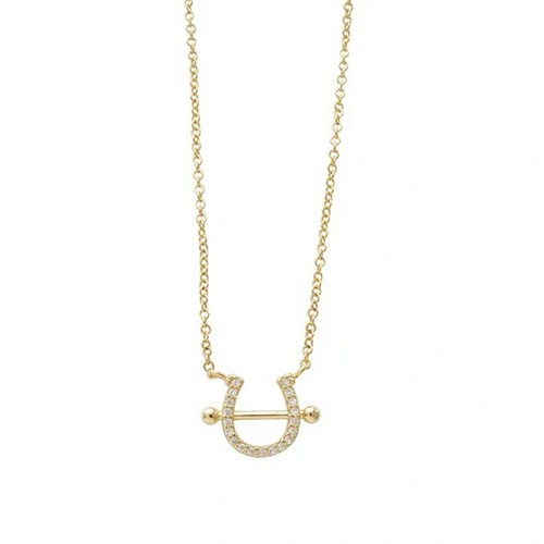 18k gold 925 silver simulated diamond U shape horseshoe pendant chain necklace - Picture 4 of 12