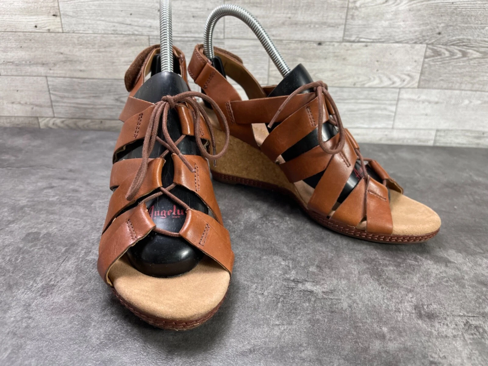 Scarpe donna Clarks Helio Mindin marroni 8 5 m sandali con zeppa stringati in pelle con cinturino
