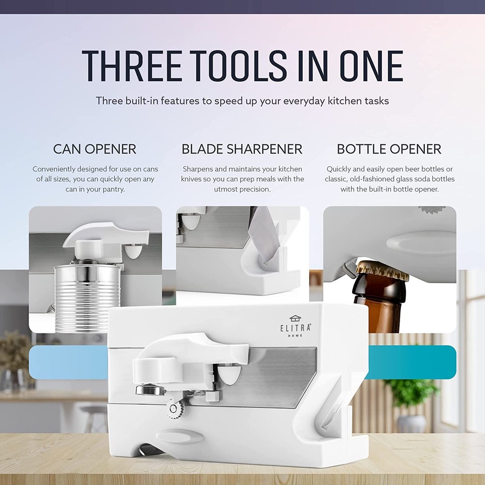 3 in 1 Under the Cabinet Electric Can Opener, Blade Sharpener, Bottle ...
