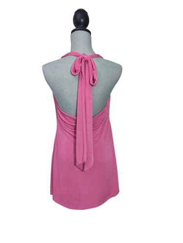 Here Comes The Sun Mini Schlupf Kleid Damen M Rosa Wasserfallausschnitt Neckholder Cocktail - Bild 3 von 9
