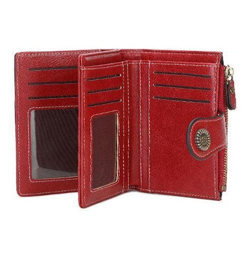 RFID Women's Short Wallet, Oil Wax Leather Coin Purse, Card Holder - Picture 13 of 18