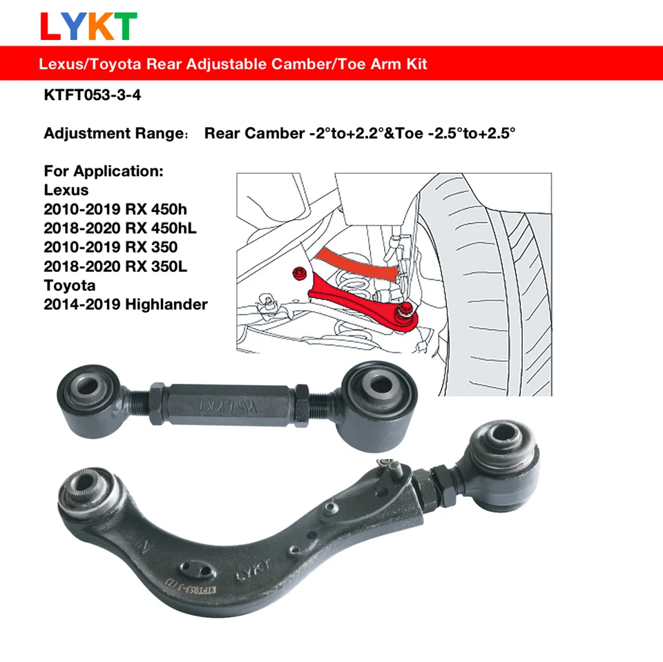 LYKT 4pcs Alignment Rear Camber&Toe Kit for Lexus RX 450/350 &Toyota Highlander - Image 2 of 4
