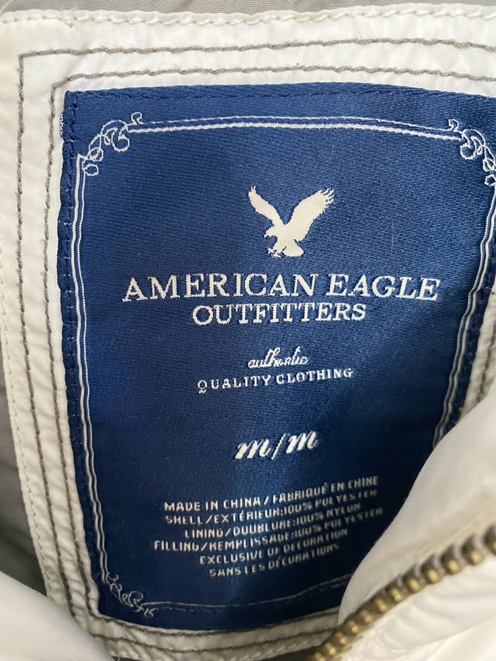American Eagle Outfitters M белый с капюшоном искусственного меха жилет молнии карманы пальто - Изображение 4 из 4