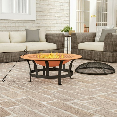Outdoor Fire Pit 30 Inch Round Large Steel Bowl Copper Color Mesh Screen Cover - Picture 2 of 5