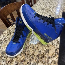 AND1 Men's Sneakers Sz 8.5 Basketball Blue Lime Hi Tops Lace Up Non Marking EUC