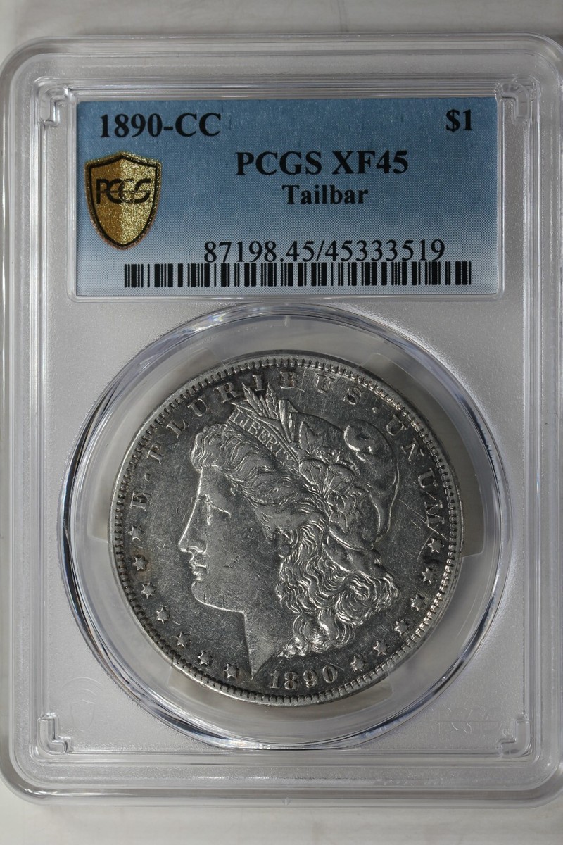 1890-CC 1.00 PCGS XF45 TAILBAR Morgan Silver Dollar, Miss 1890-CC 1.00 PCGS XF45 TAILBAR Morgan Silver Dollar, Miss