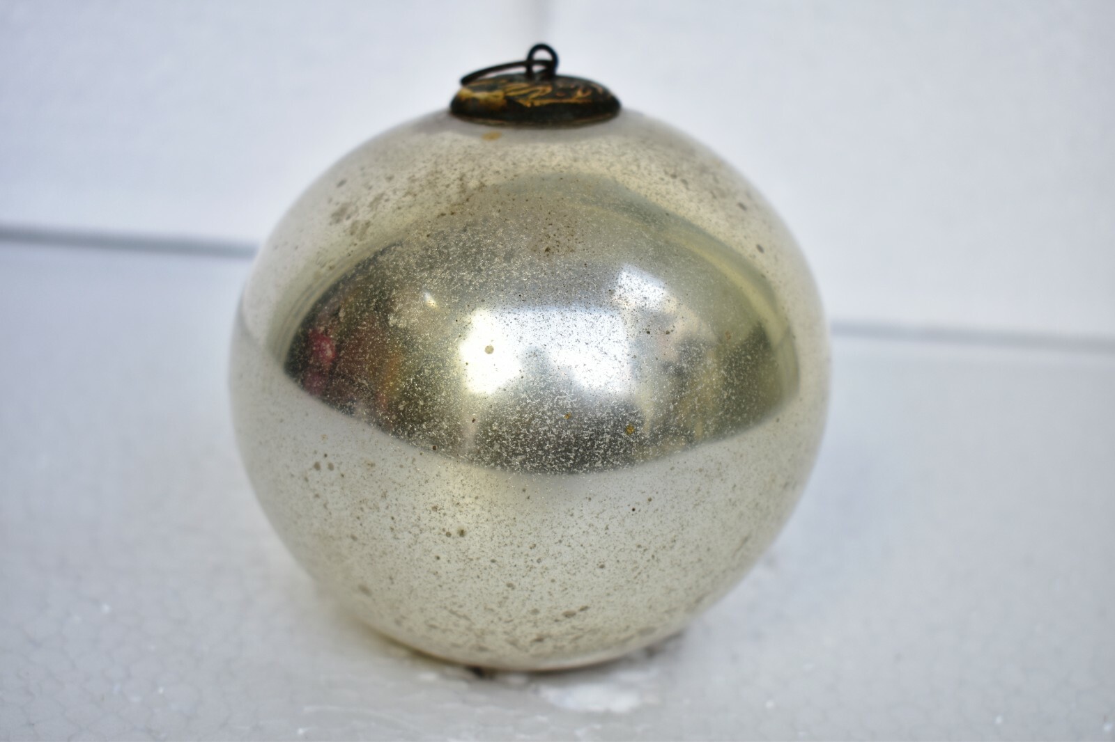Antique German Kugel Ornaments Glass Ball Mercury Brass Five Leaf Cap