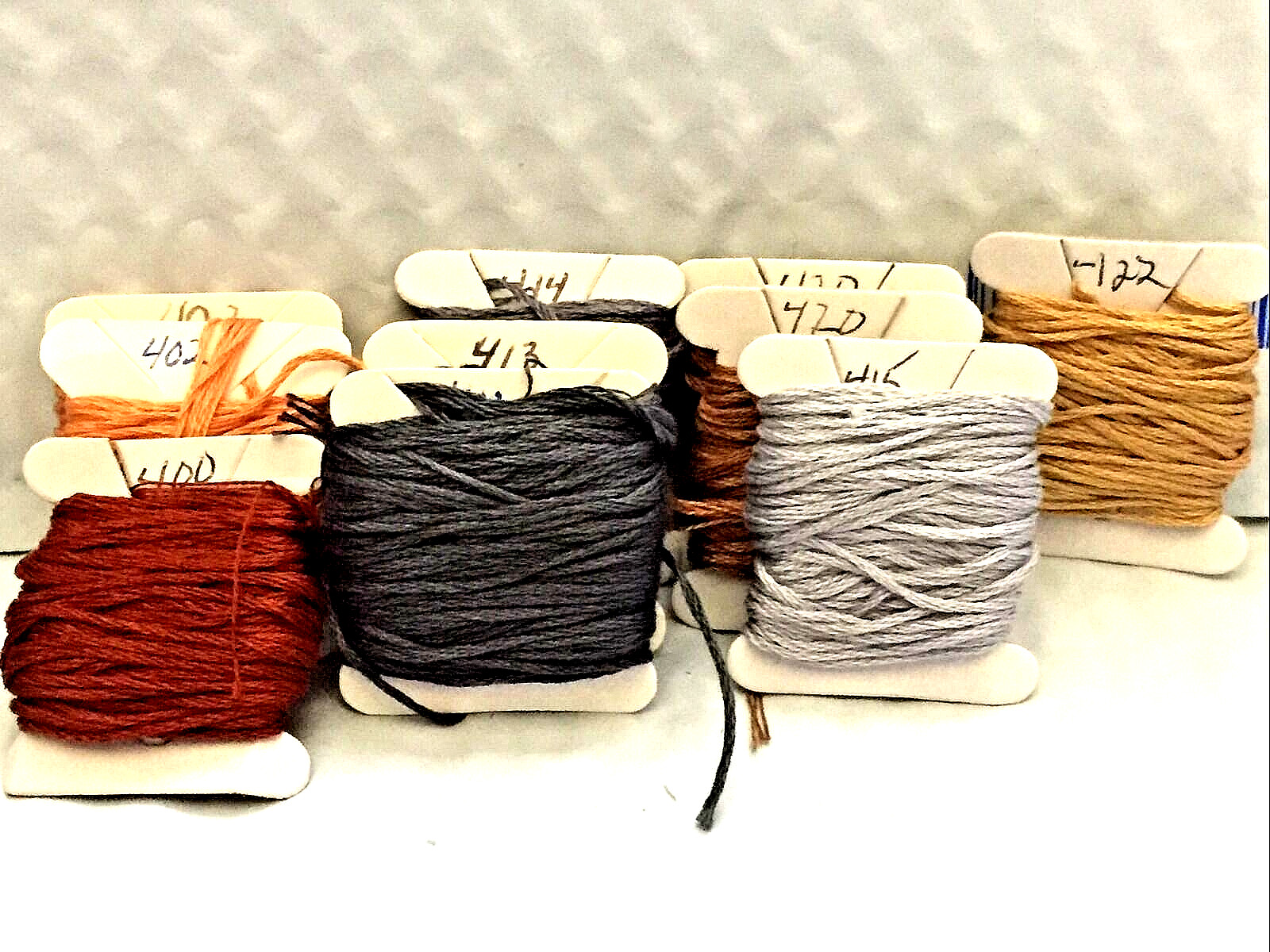 Lot of 10 DMC Cross Stitch Floss Carded#400,402x2,413x2,414,