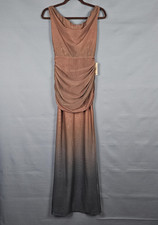 PrettyLittleThing PLT Label Dress Womens 4 Brown Ombre Ruched Mesh Maxi Gown