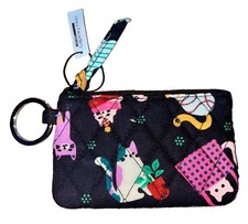 Vera Bradley Zip ID Case  Key Ring Herding Cats Pattern Black Quilted NWT