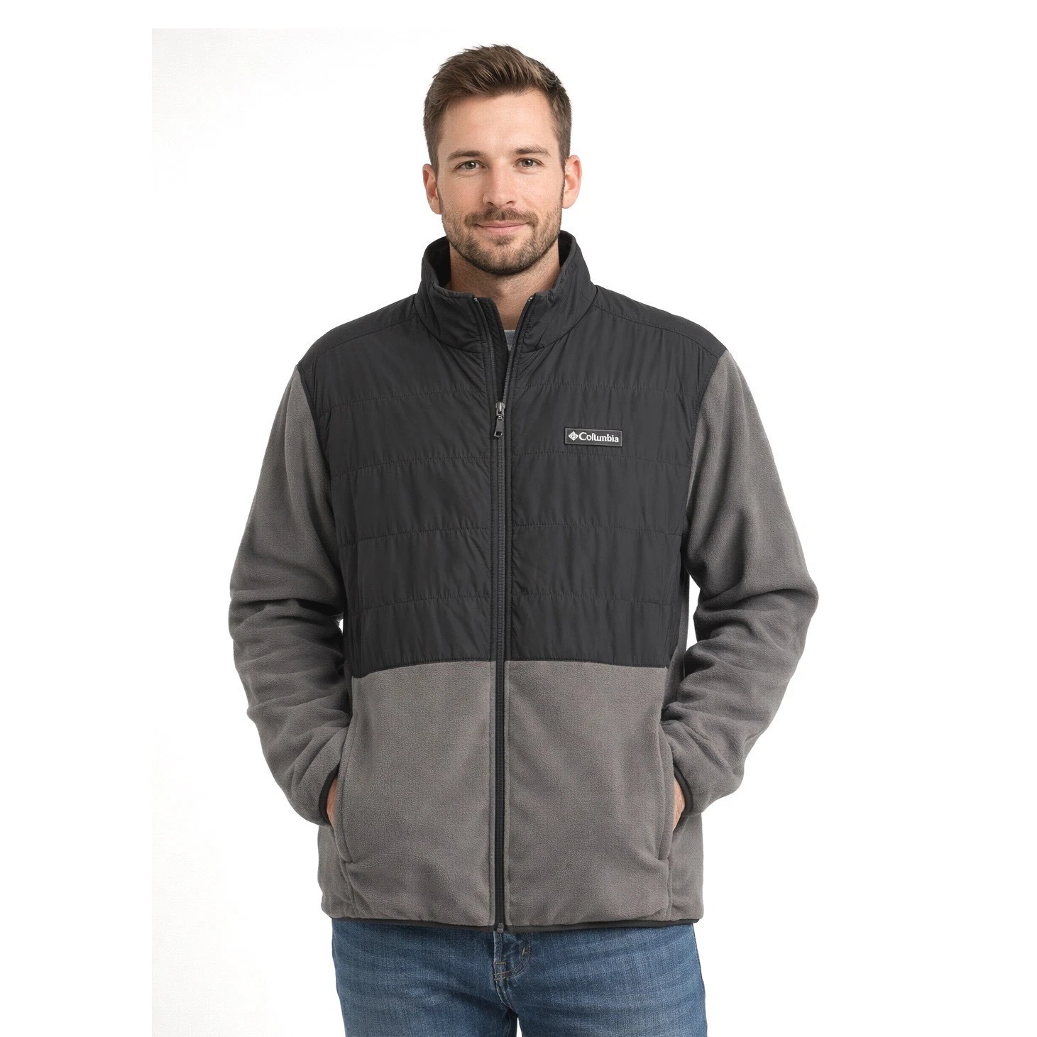 Columbia Fleece Jacket Black Grey Puffer Insulated Full Zip XXL Gorpcore 99-32