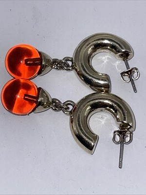 Vintage 80-90 Jahre,vergold.Huggie-Creolen, Cognac Glastropfen,17.3g,L-3.8xB-1cm