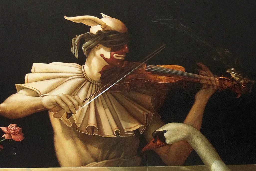Michael Parkes Water Music Violin & Swan Poster Print 31-1/2 x 30