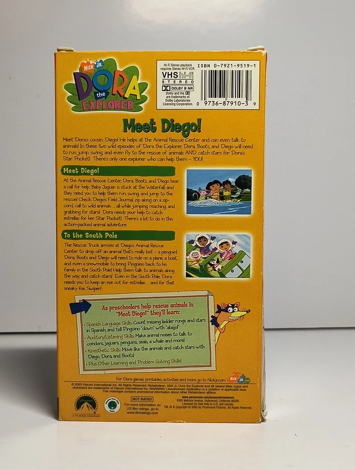 Dora the Explorer - Meet Diego! VHS Tape 2003 Nick Jr. Nickelodeon Cartoon Show - Image 4 of 4