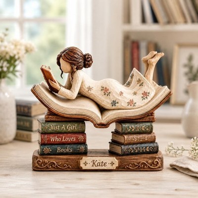 Custom Just A Girl Who Loves Books Wooden Block, Book Lover Gift, Reader Gift