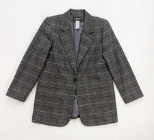 Sag Harbor Vintage Women's Blazer Jacket Size 10 Gray Plaid Wool Blend 90s