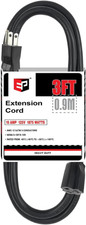 EP 3 Ft Extension Cord - 12/3 SJTW Heavy Duty Black Extension Cable with 3 Prong