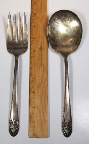 Crown Silver Plate Salad Serving Fork & Spoon Set Radiance Pattern Vintage 1939 - Picture 2 of 14