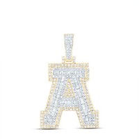 10K Gelbgold Echt Baguette Vereist Aus Buchstabe A Initialen AnhäNger 1.20 Karat