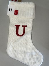 Wondershop Initial Letter U Monogram Knit Christmas Stocking 18  White- Red New